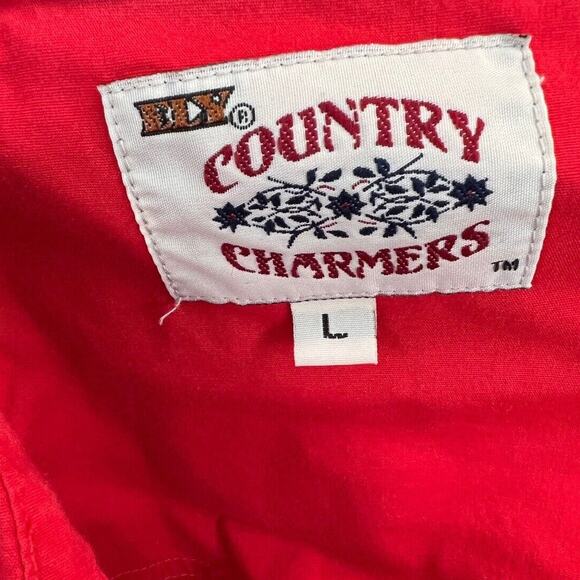 Vintage Ely Country Charmers Woman Size Large Top Red Sleeveless Pearl Snap - Picture 6 of 7